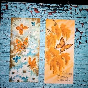 2 Vintage Birthday Butterfly Greeting Cards